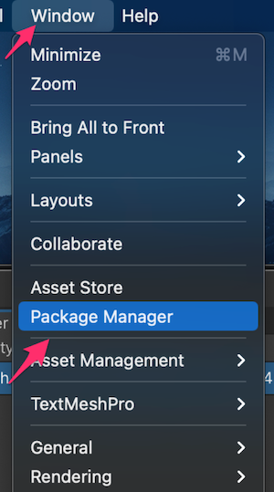 Unity：Windows→Package Manager
